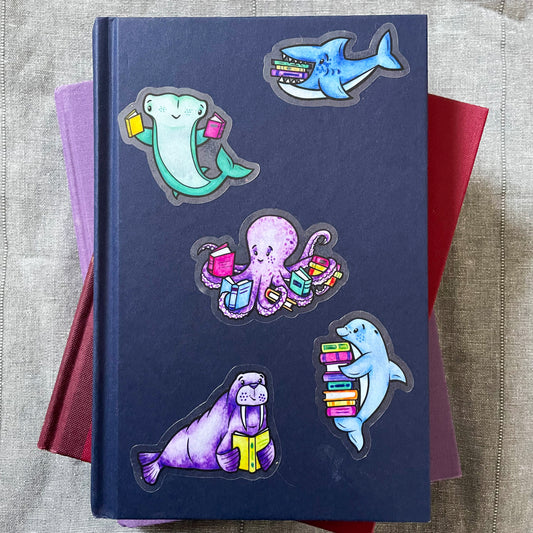 Ocean Animals with Books - Sticker Pack